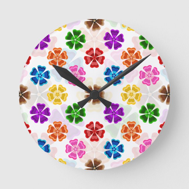 Colourful Retro Rainbow Flowers Design White  Round Clock (Front)