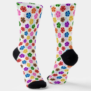 Colourful Retro Rainbow Flowers Design White Socks