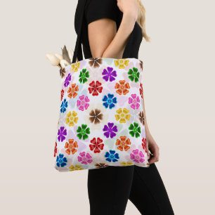 Colourful Retro Rainbow Flowers Design White Tote Bag