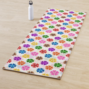 Colourful Retro Rainbow Flowers Design White Yoga Mat