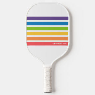 Colourful Retro Rainbow Stripes Personalised Text Pickleball Paddle
