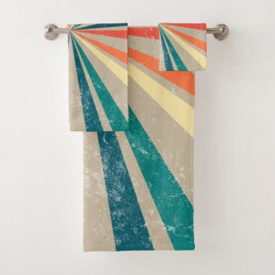 Colourful Retro Rainbow Sunburst   Bath Towel Set