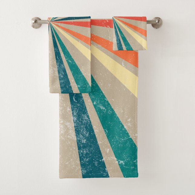 Colourful Retro Rainbow Sunburst   Bath Towel Set (Insitu)