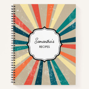 Colourful Retro Rainbow Sunburst Cookbook Notebook