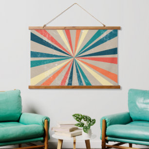 Colourful Retro Rainbow Sunburst Hanging Tapestry