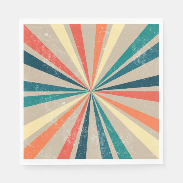 Colourful Retro Rainbow Sunburst  Napkin (Front)
