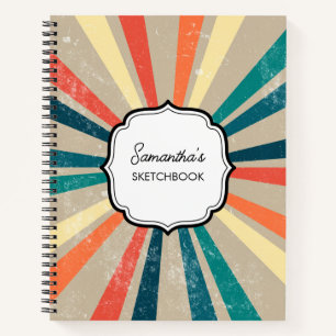 Colourful Retro Rainbow Sunburst Sketchbook Notebook