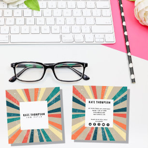 Colourful Retro Rainbow Sunburst Social Media Icon Square Business Card