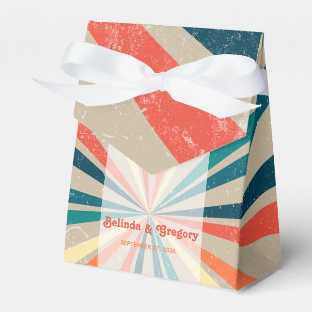 Colourful Retro Rainbow Sunburst Wedding Favour Box (Front Side)