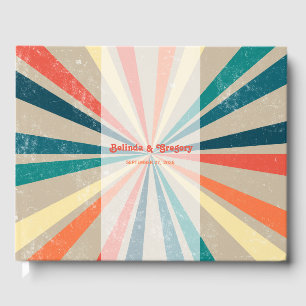 Colourful Retro Rainbow Sunburst Wedding Guest Book
