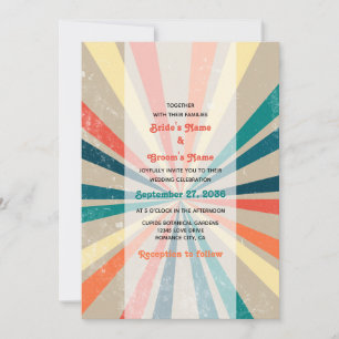 Colourful Retro Rainbow Sunburst Wedding Invitation