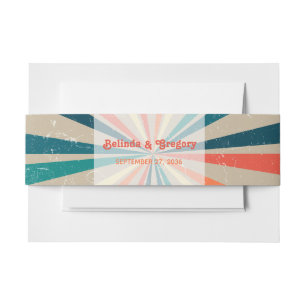 Colourful Retro Rainbow Sunburst Wedding Invitation Belly Band