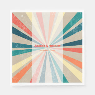 Colourful Retro Rainbow Sunburst Wedding Napkin