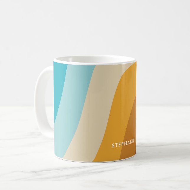 Colourful Retro Rainbow Waves Personalised  Coffee Mug (Front Left)