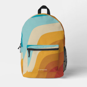 Colourful Retro Rainbow Waves Personalised Name Printed Backpack