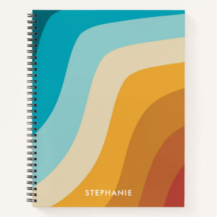 Colourful Retro Rainbow Waves Personalised  Notebook