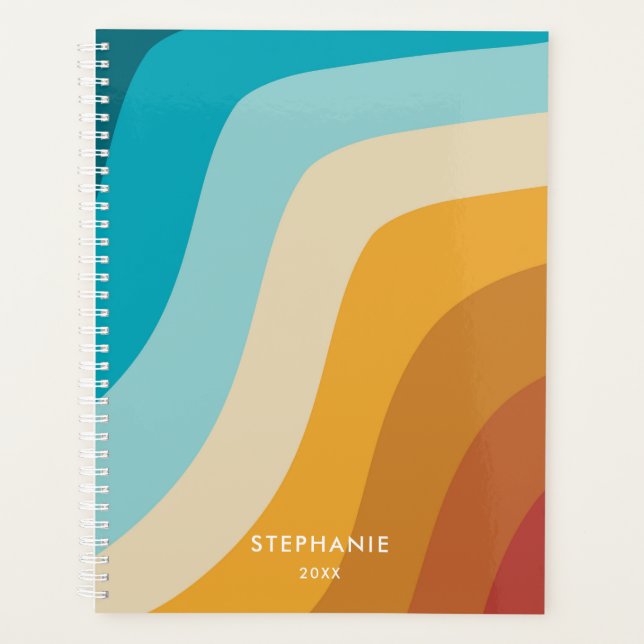 Colourful Retro Rainbow Waves Personalised   Planner (Front)