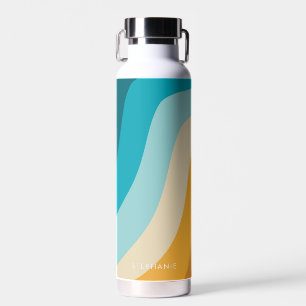 Colourful Retro Rainbow Waves Personalised  Water Bottle
