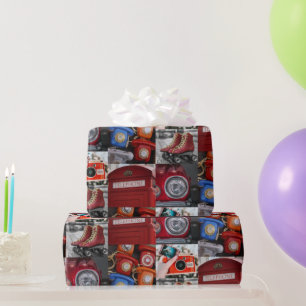 Colourful Retro Red Aesthetic Vintage Photo Collag Wrapping Paper