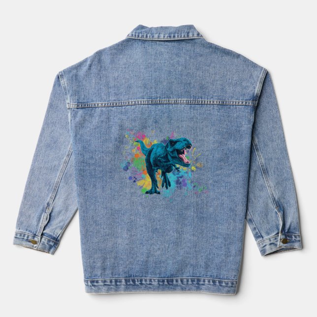 Colourful Retro Rex Dinosaur Gear For Men Women &  Denim Jacket (Back)