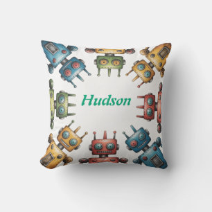 Colourful Retro Robots Boy Birthday Party Gift Cushion