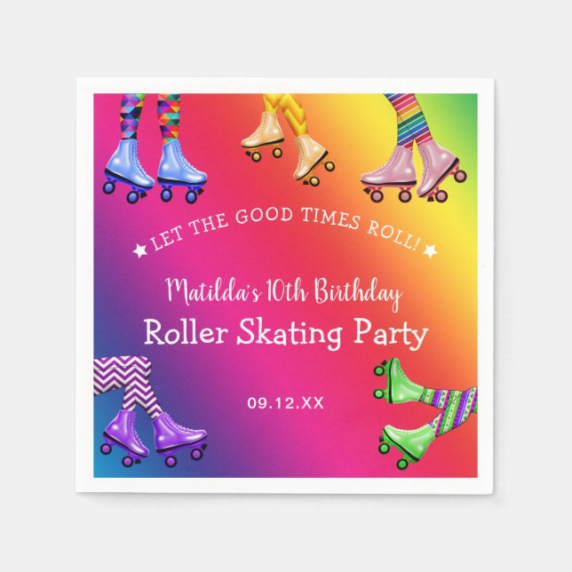 Colourful Retro Roller Skating Birthday Napkin (Front)