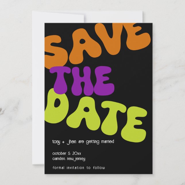 Colourful Retro Save the Date Wedding Announcement (Front)