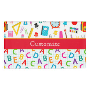Colourful Retro School Supplies Name Tag
