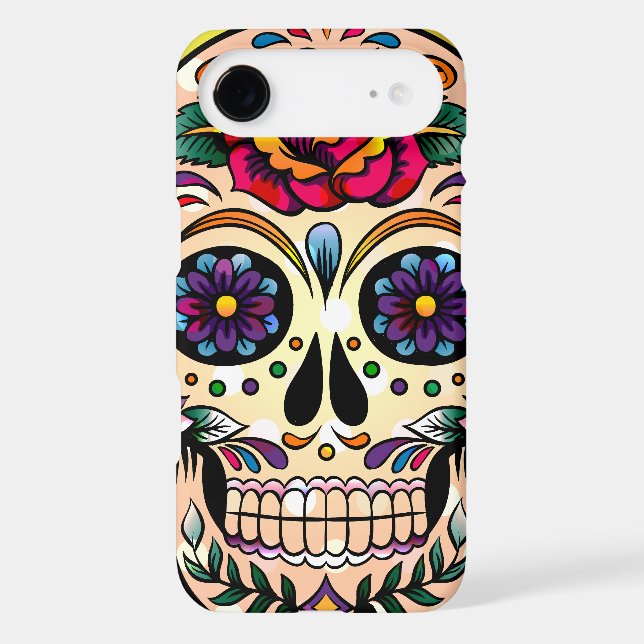 Colourful Retro Skull Flowers & Roses Case-Mate iPhone Case (Back)