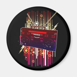 Colourful Retro Speaker Art with Bold Neon Music Magnet