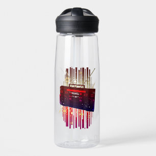 Colourful Retro Speaker Art with Neon Music Energy Water Bottle