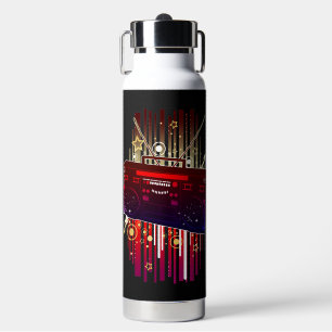 Colourful Retro Speaker Art with Neon Music Energy Water Bottle