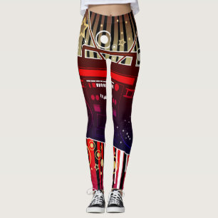 Colourful Retro Speaker Art with Neon Music Leggings