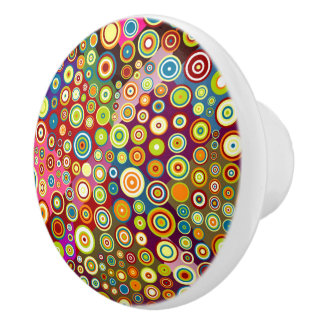 Colourful Retro Spots I + your background & ideas Ceramic Knob