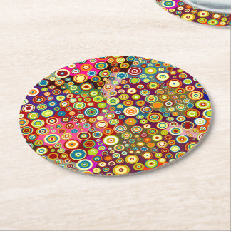 Colourful Retro Spots + your idea Round Paper Coaster