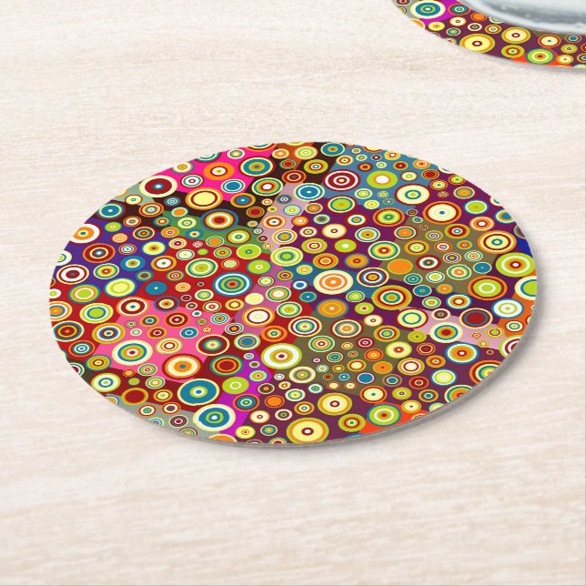 Colourful Retro Spots + your idea Round Paper Coaster (Angled)
