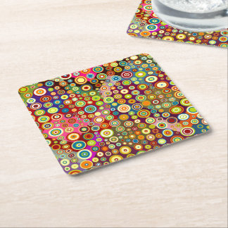 Colourful Retro Spots + your idea Square Paper Coaster