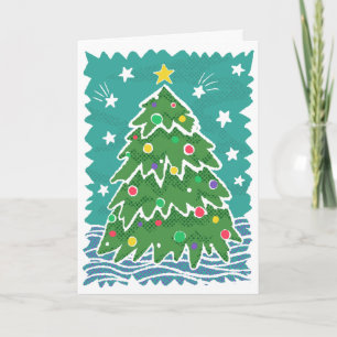 Colourful Retro Stamp Style Christmas Tree Card