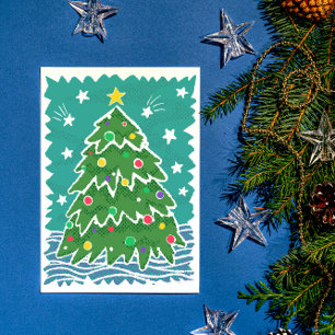 Colourful Retro Stamp Style Christmas Tree Holiday Card