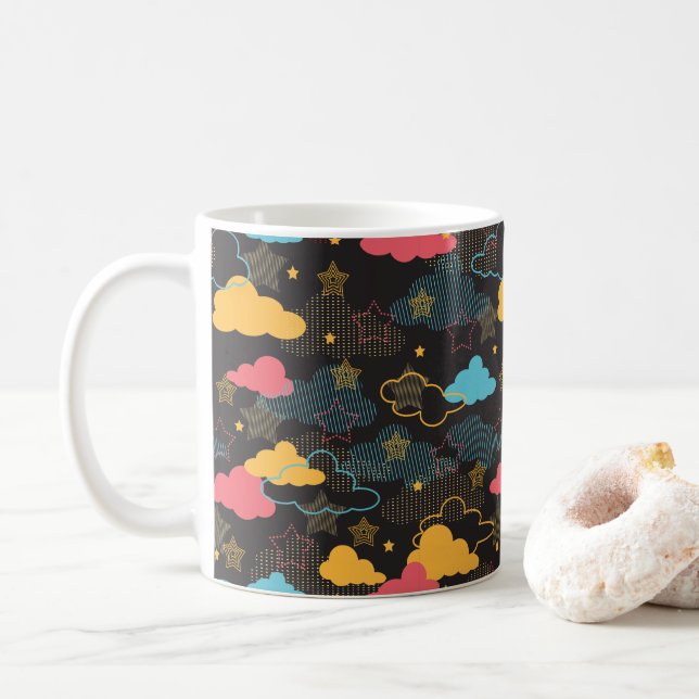 Colourful Retro Starry Sky Art Pattern II Coffee Mug (With Donut)