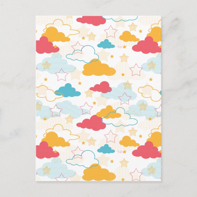 Colourful Retro Starry Sky Art Pattern Postcard (Front)