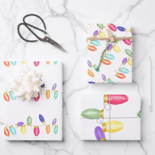 Colourful retro string lights  wrapping paper shee