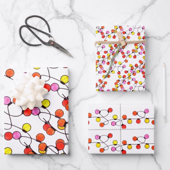 Colourful retro string lights  wrapping paper shee (Front)