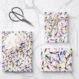 Colourful retro string lights wrapping paper shee