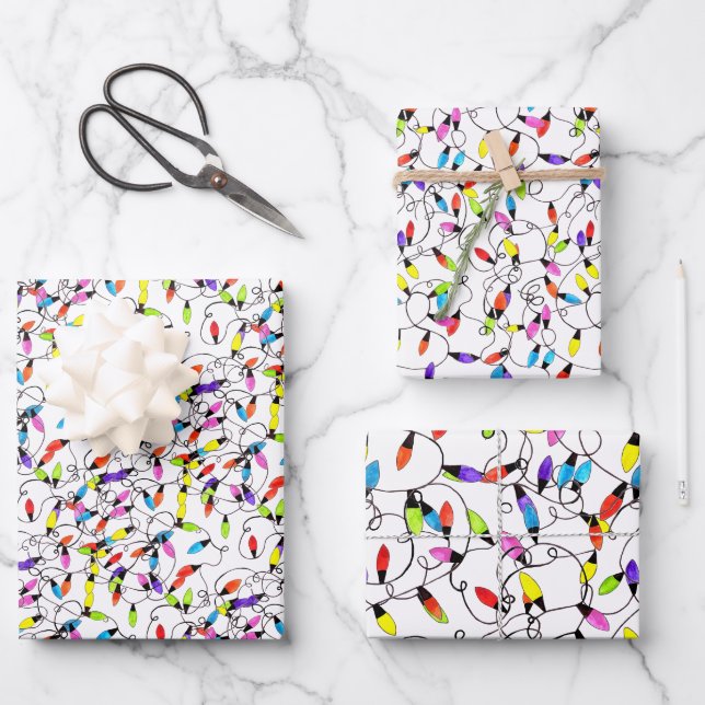 Colourful retro string lights  wrapping paper shee (Front)