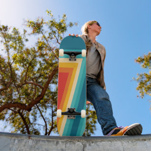 Colourful Retro Stripe - 70s, 80s  Skateboard
