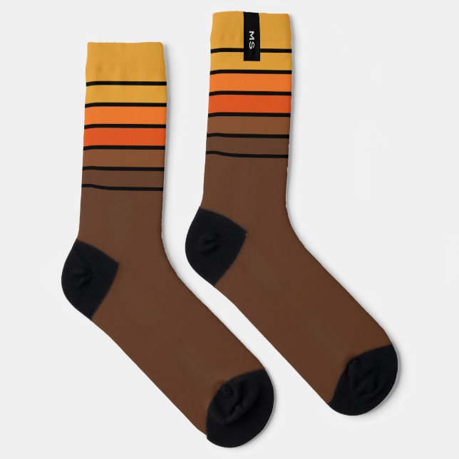 Colourful Retro Striped Monogram Initial Socks (Right)