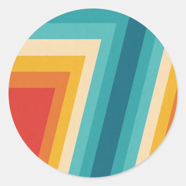 Colourful Retro Stripes  -   70s, 80s Design Classic Round Sticker (Front)