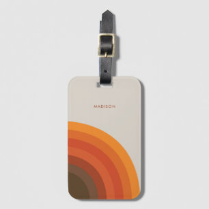 Colourful Retro Stripes 70s 80s Golden Brown Orang Luggage Tag