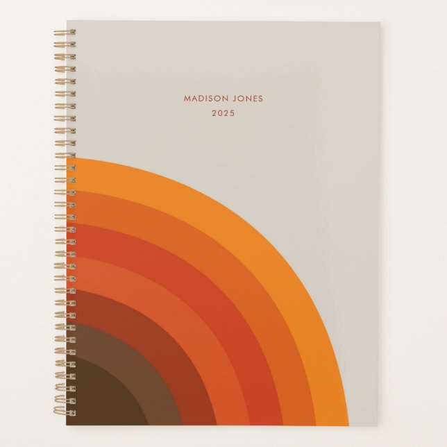 Colourful Retro Stripes 70s 80s Golden Brown Orang Planner (Front)